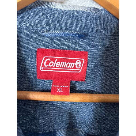 Coleman Flannel Button Up XL Blue White Plaid Long Sleeve - Picture 5 of 11